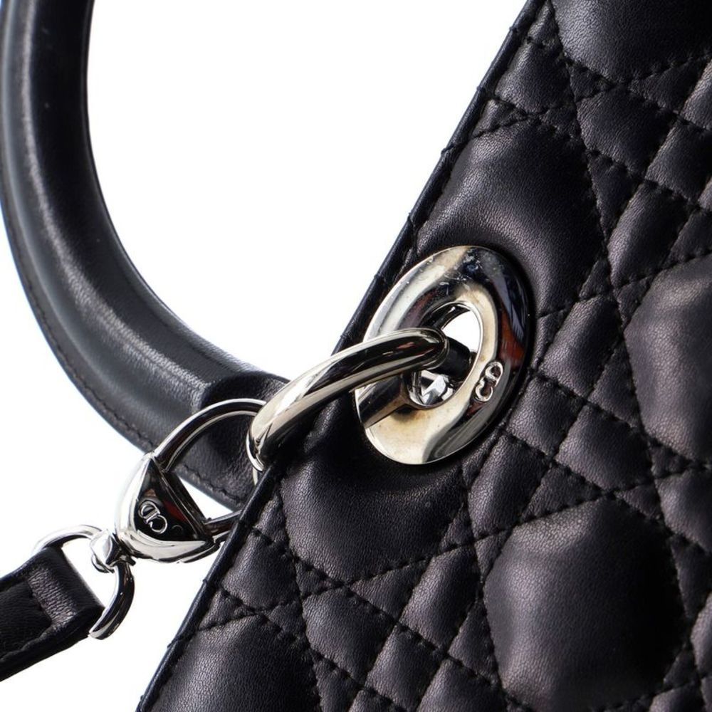 Christian Dior Vintage Lady Dior Bag Cannage Quilt Lambskin Large Black - Picture 7 of 9